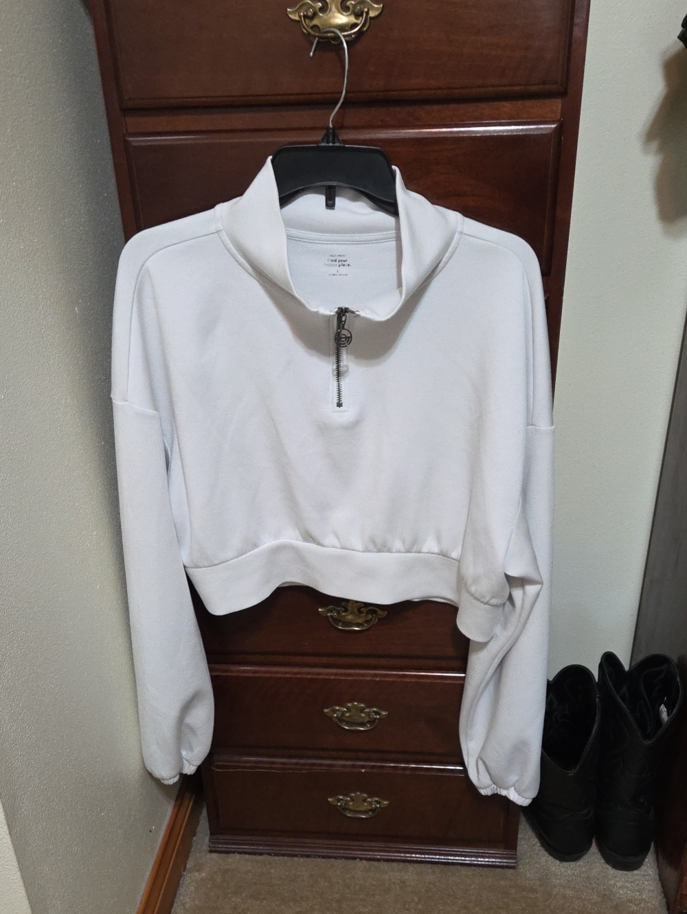 Gilly Hicks White Cropped Quarter-Zip Pullover